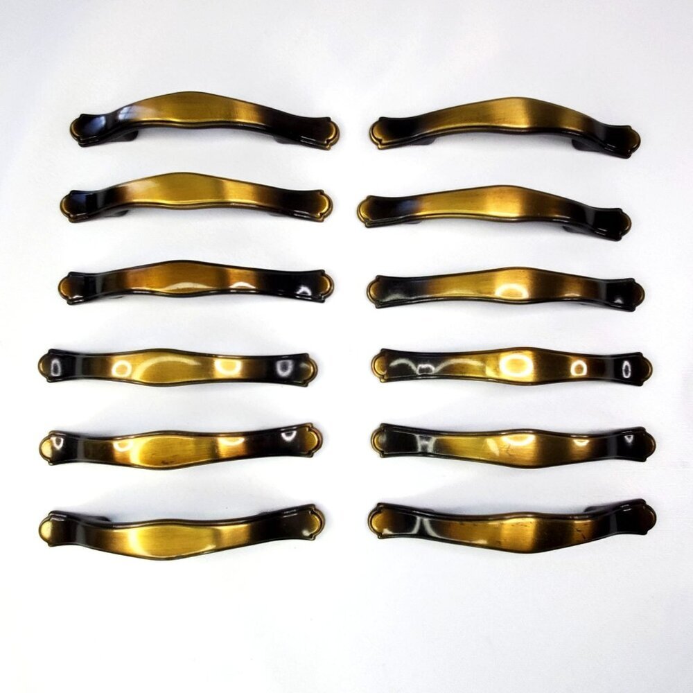 VTG Amerock 2-tone Brass Ombre 12 Cabinet Drawer Pulls Handles 5" MCM Design